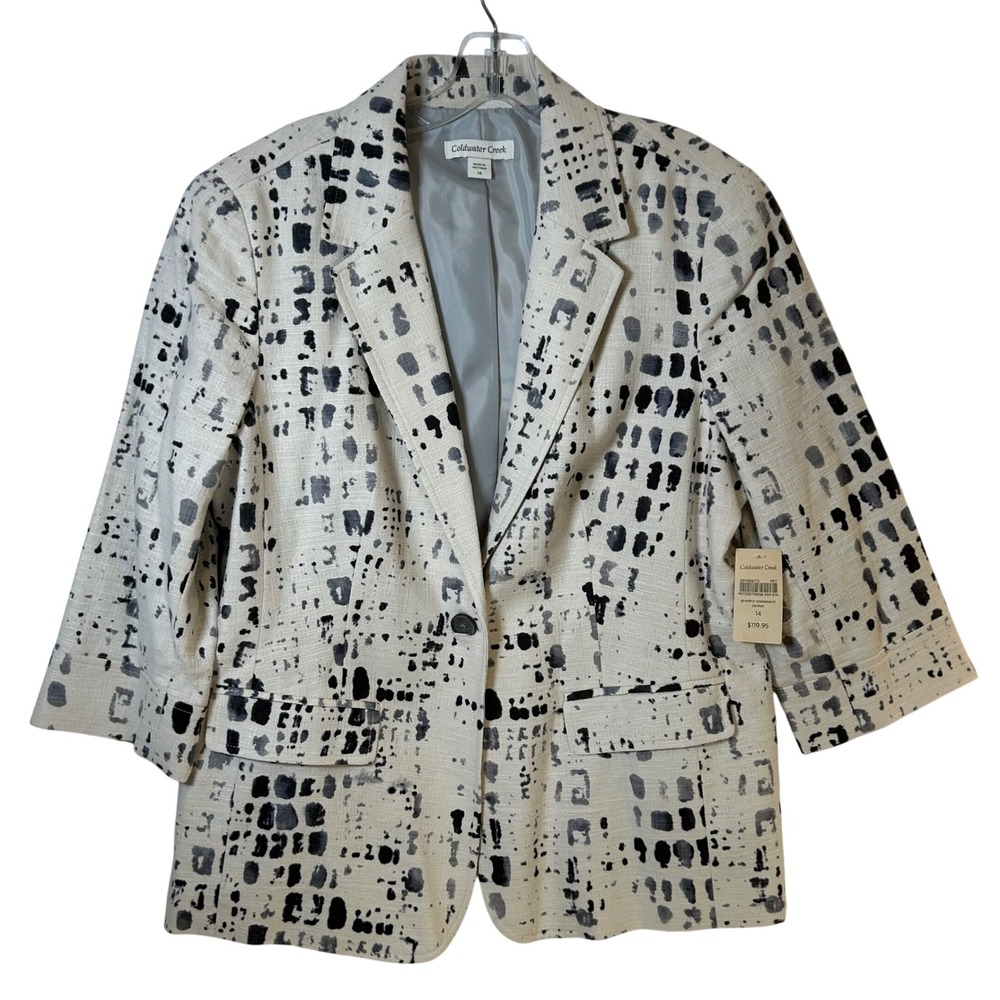 Coldwater Creek Statement Jacket Linen Blend Blazer Abstract Print 14 NEW